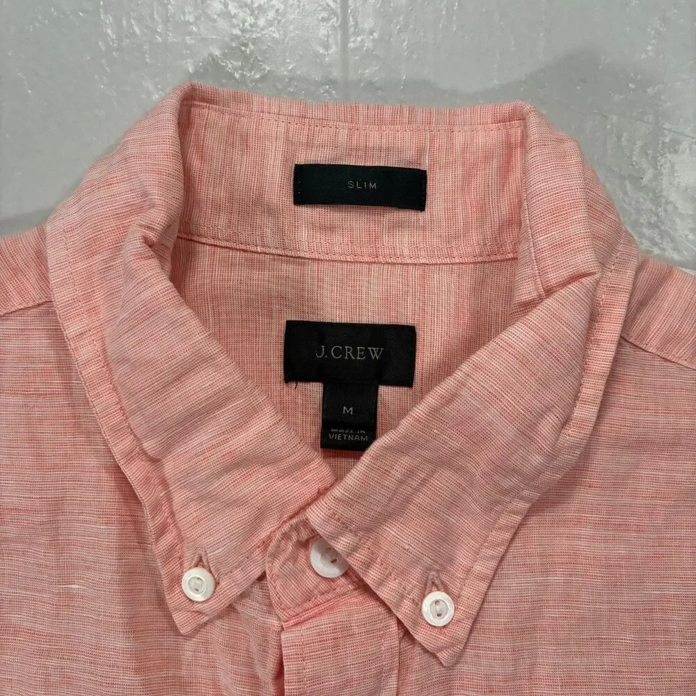 J.Crew Baird McNutt Irish Linen Shirt Mens Med Slim Salmon Pink Button Down